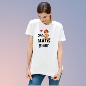 Pure Cotton Bio-Washed T-Shirt Chest Printed-Couple Tee-Mrs Right- by ZingerTees-Female-EL9120007