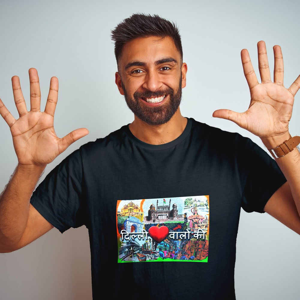 Pure Cotton Bio-Washed T-Shirt Chest Printed-Delhi Dilwalo Ki-by ZingerTees-Unisex-EL9120030