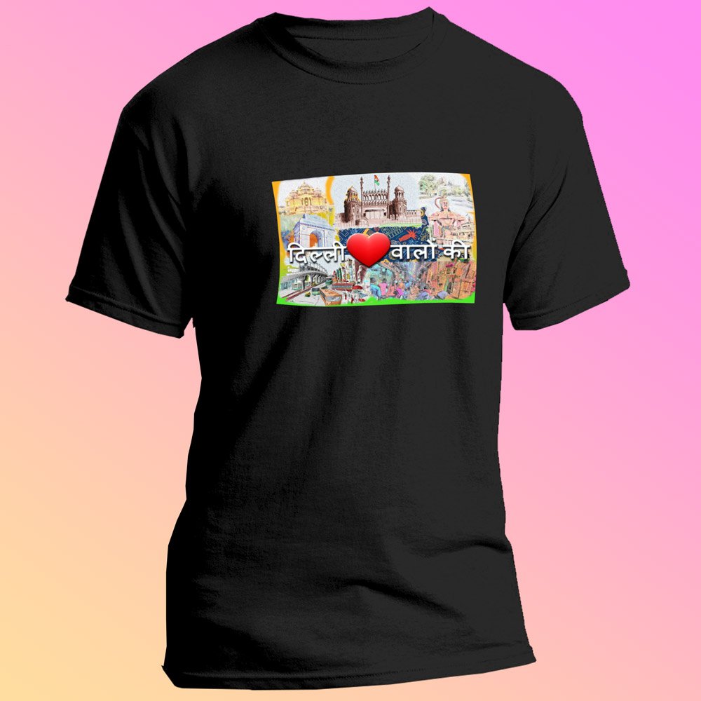 Pure Cotton Bio-Washed T-Shirt Chest Printed-Delhi Dilwalo Ki-by ZingerTees-Unisex-EL9120030 - Image 6