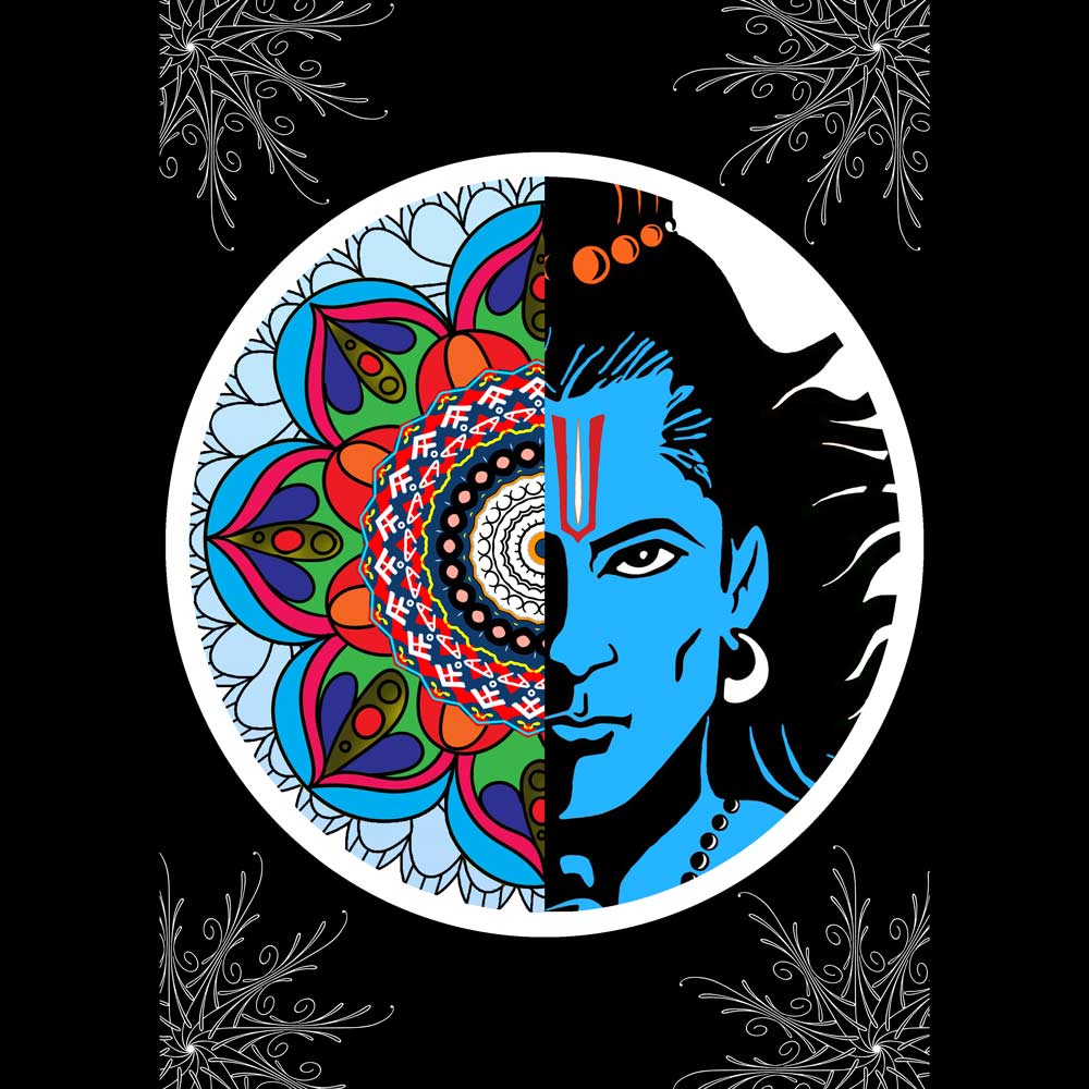 Pure Cotton Bio-Washed T-Shirt Chest Printed-Lord Ram Mandala-by ZingerTees-Unisex-EL9120047 - Image 3