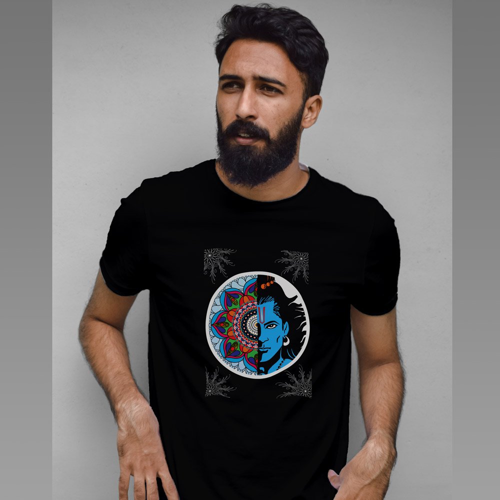 Pure Cotton Bio-Washed T-Shirt Chest Printed-Lord Ram Mandala-by ZingerTees-Unisex-EL9120047
