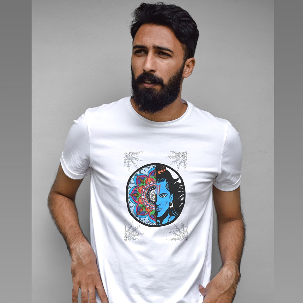 Pure Cotton Bio-Washed T-Shirt Chest Printed-Lord Ram Mandala-by ZingerTees-Unisex-EL9120047 - Image 5