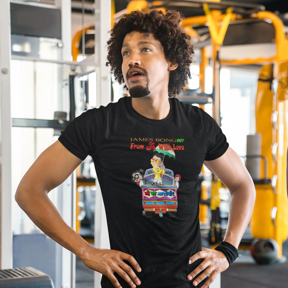 Pure Cotton Bio-Washed T-Shirt Chest Printed-James Bong-Maa Kaa Aashirwaad-by ZingerTees-Unisex-EL9120057