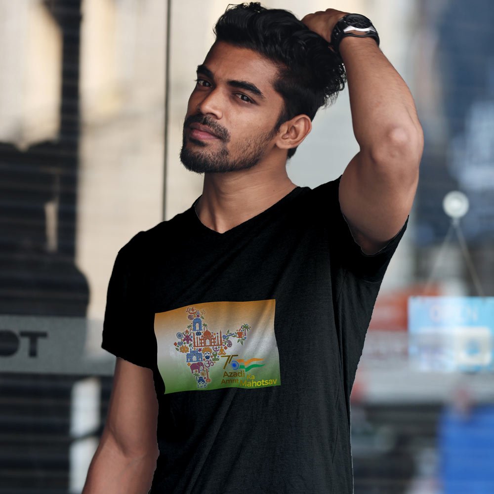 Pure Cotton Bio-Washed T-Shirt Chest Printed-India 75th independence day Celebration-by ZingerTees-Unisex-EL9120073 - Image 2