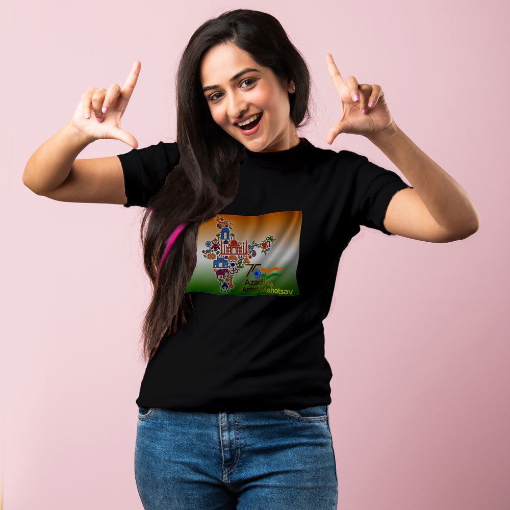 Pure Cotton Bio-Washed T-Shirt Chest Printed-India 75th independence day Celebration-by ZingerTees-Unisex-EL9120073 - Image 3