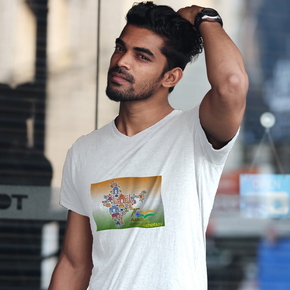 Pure Cotton Bio-Washed T-Shirt Chest Printed-India 75th independence day Celebration-by ZingerTees-Unisex-EL9120073 - Image 4