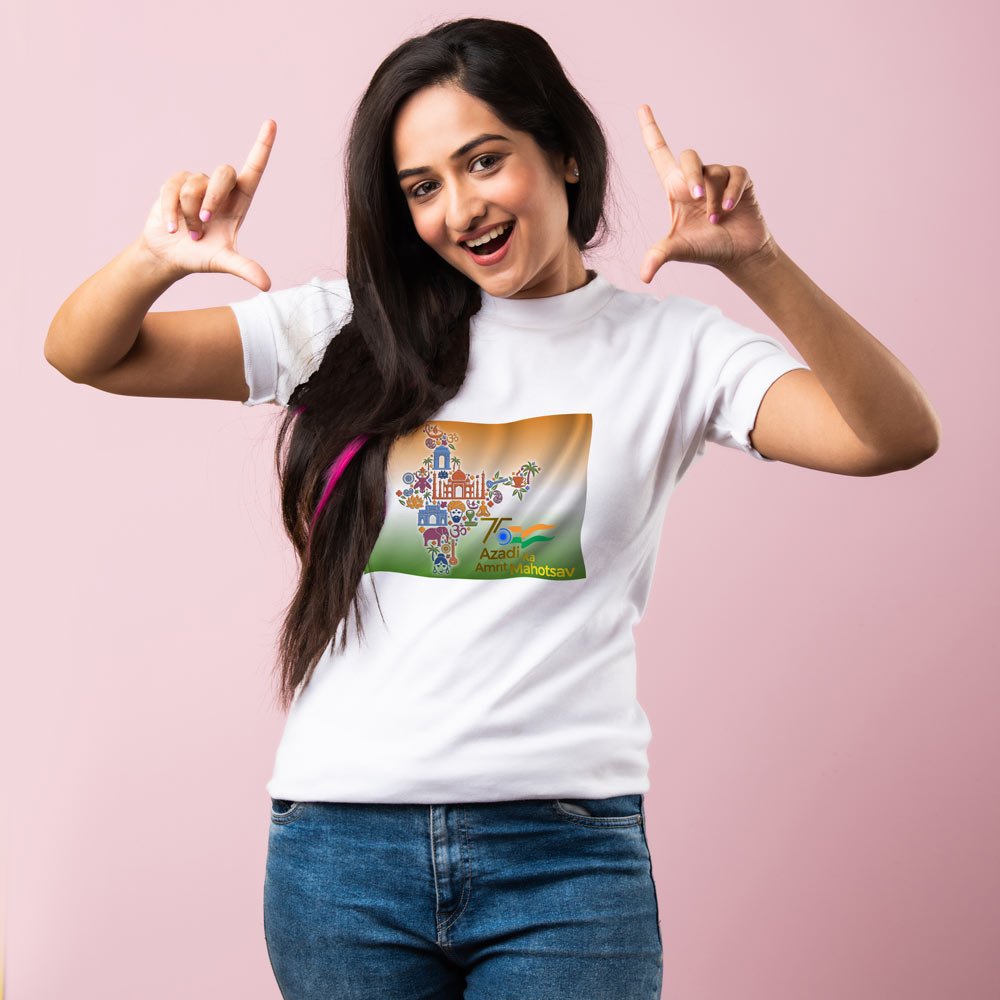 Pure Cotton Bio-Washed T-Shirt Chest Printed-India 75th independence day Celebration-by ZingerTees-Unisex-EL9120073