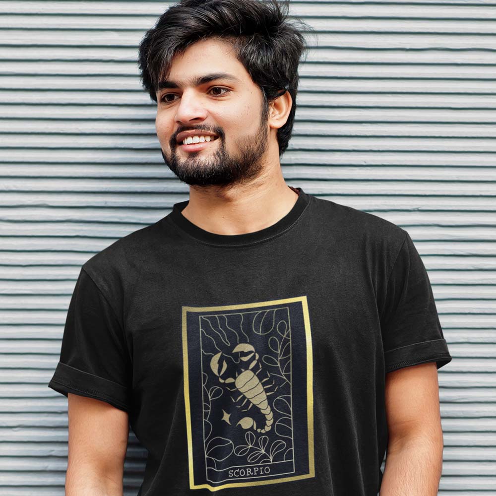 Pure Cotton Bio-Washed T-Shirt Chest Printed-Zodiac Sign Series-1-SCORPIO Design-By Zingertees-Unisex-EL9120084