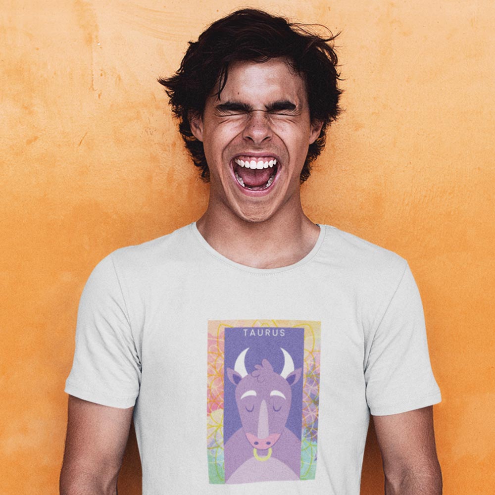 Pure Cotton Bio-Washed T-Shirt Chest Printed-Zodiac Sign Series-2-TAURUS Design-By Zingertees-Unisex-EL9120090
