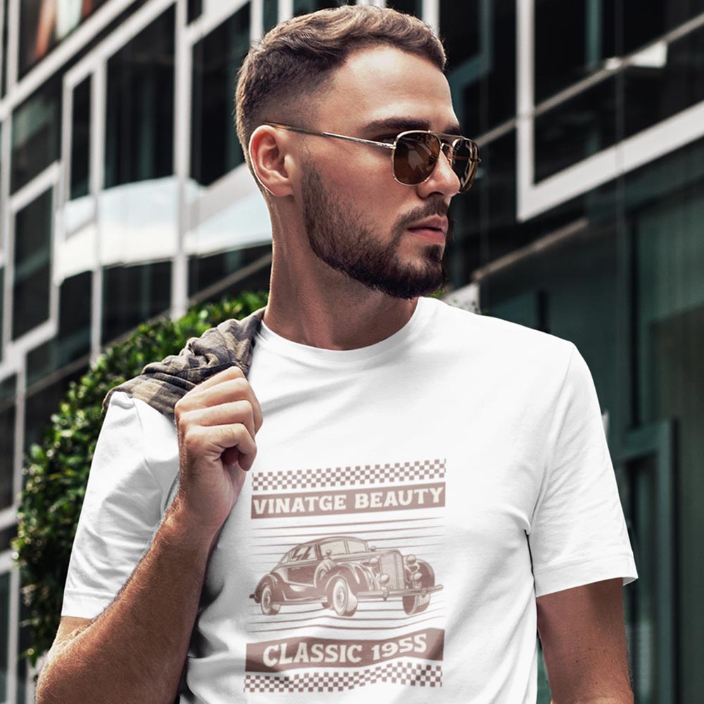 Pure Cotton Bio-Washed T-Shirt Chest Printed-Classic Beauties Vintage Car Club Series - Design No.7-by ZingerTees-Men-EL9120153