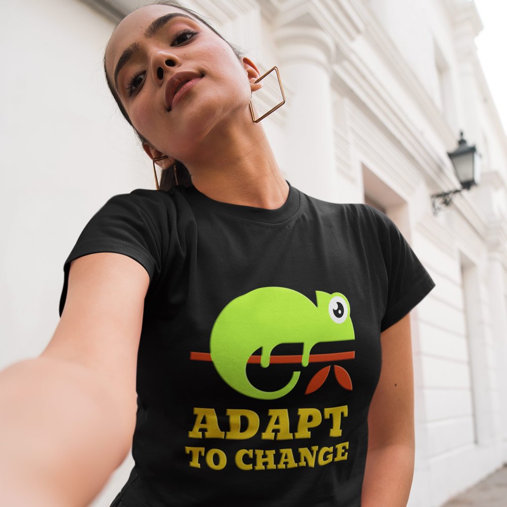 Pure Cotton Bio-Washed T-Shirt Chest Printed-Funny Message Series - 1 - Adapt to Change Design-by ZingerTees-Unisex-EL9120184