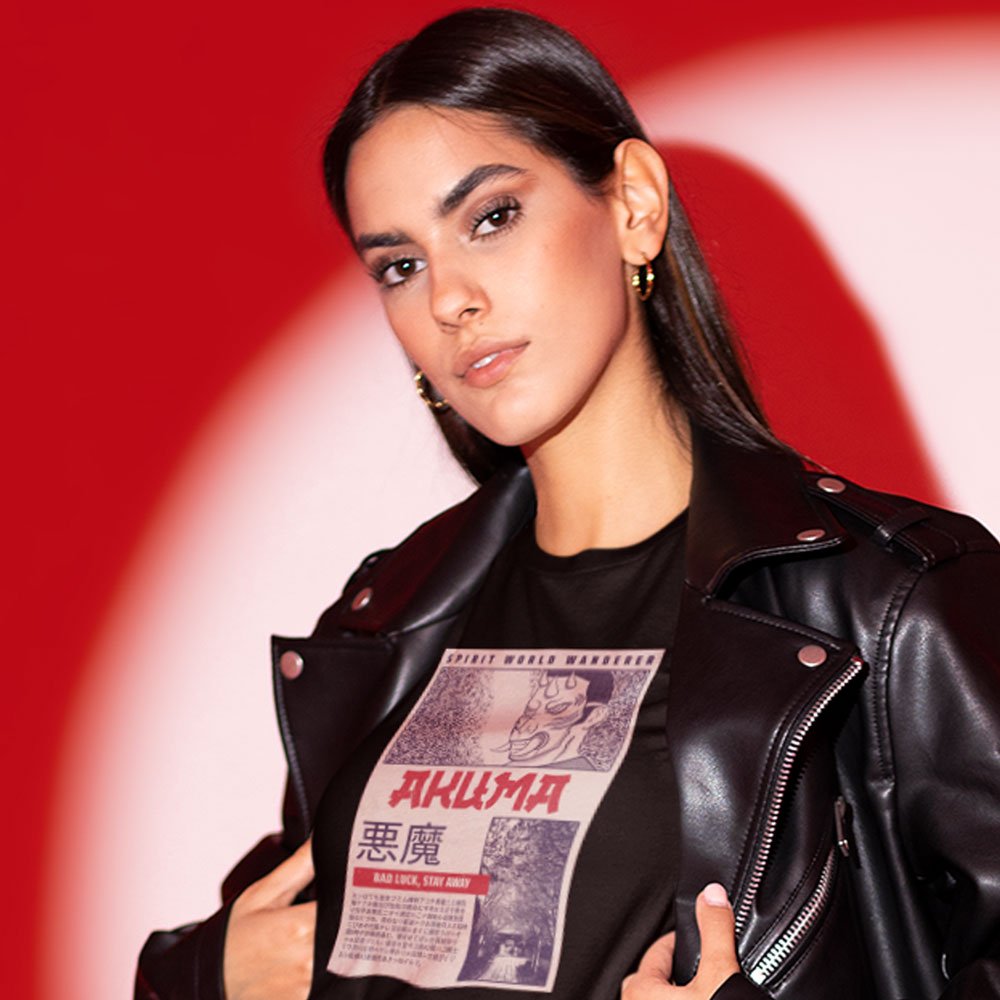 Pure Cotton Bio-Washed T-Shirt Chest Printed-Japanese Anime Art Series - 2 - Akuma Good Luck Design-by ZingerTees-Unisex-EL9120216 - Image 2