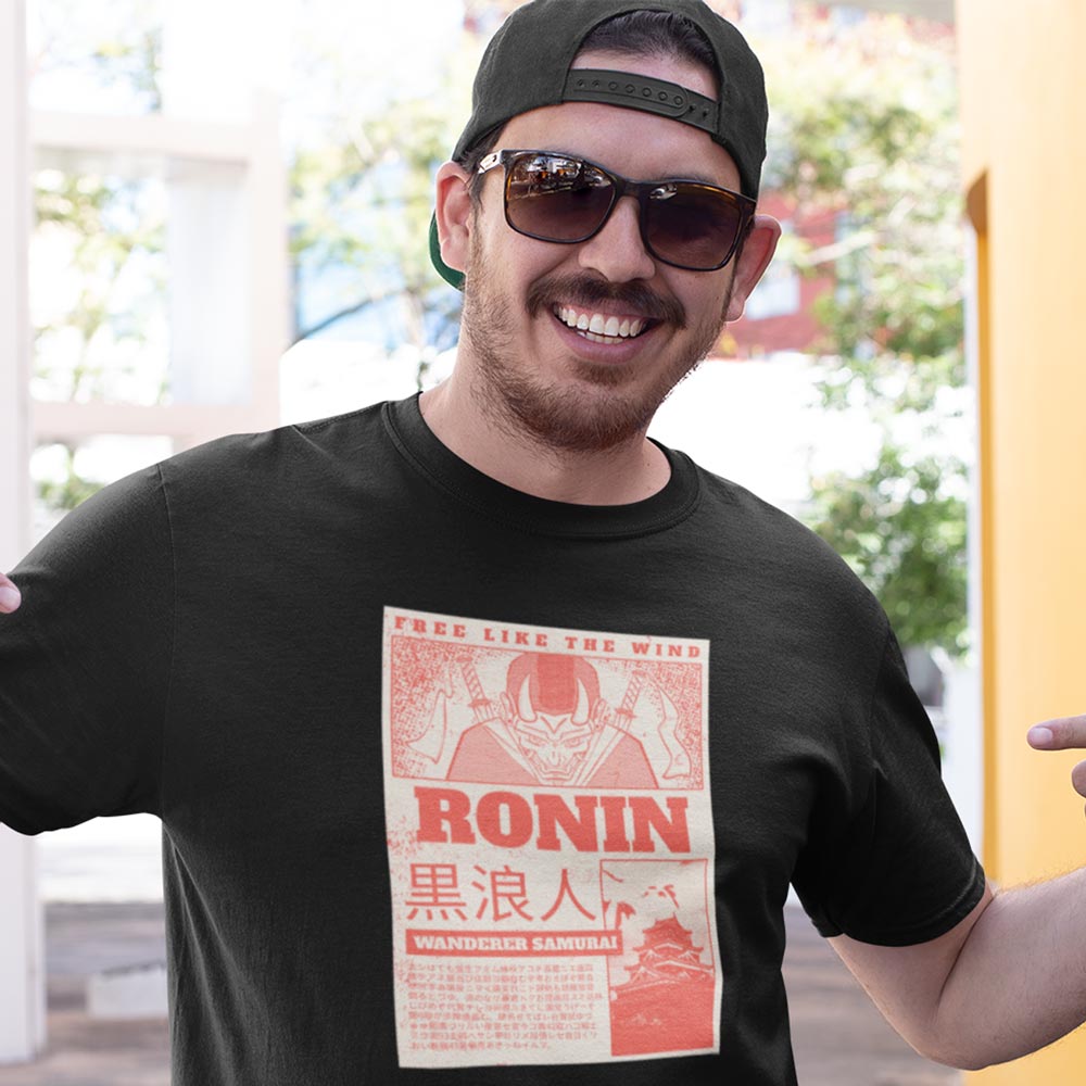 Pure Cotton Bio-Washed T-Shirt Chest Printed-Japanese Anime Art Series - 4 - Ronin The Wanderer Samurai Design-by ZingerTees-Unisex-EL9120218