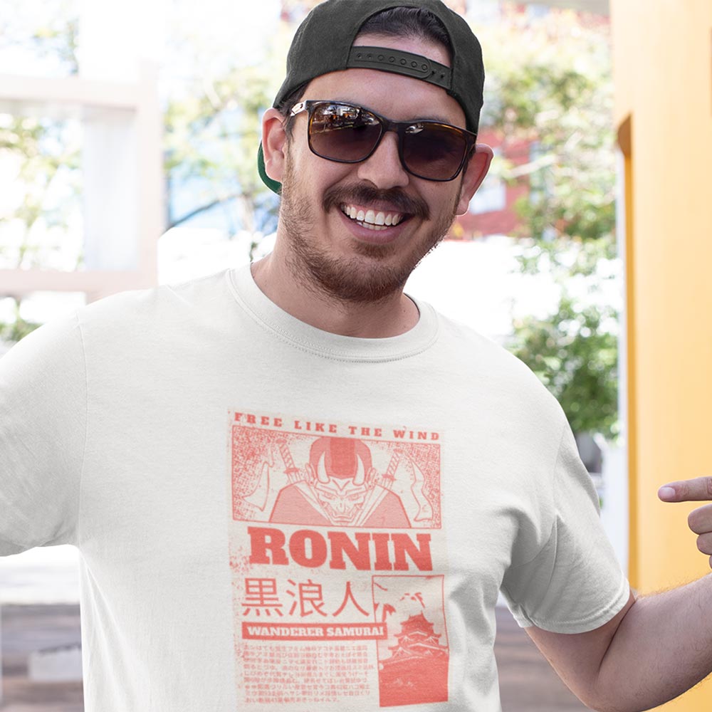 Pure Cotton Bio-Washed T-Shirt Chest Printed-Japanese Anime Art Series - 4 - Ronin The Wanderer Samurai Design-by ZingerTees-Unisex-EL9120218 - Image 3