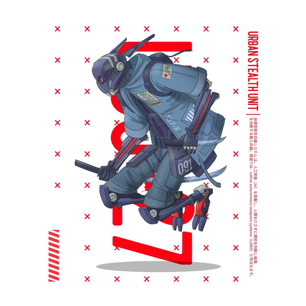 Pure Cotton Bio-Washed T-Shirt Chest Printed-Japanese Anime Art Series - 8 - Mecha U27 Urban Stealth Unit Design-by ZingerTees-Unisex-EL9120222 - Image 10