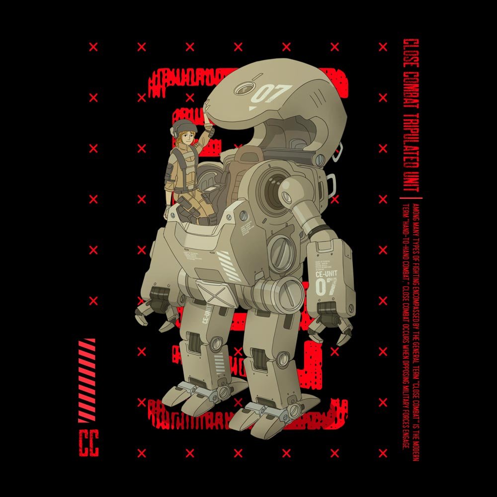 Pure Cotton Bio-Washed T-Shirt Chest Printed-Japanese Anime Art Series - 9 - Mecha CC07 Close Combat Unit Design-by ZingerTees-Unisex-EL9120223 - Image 9