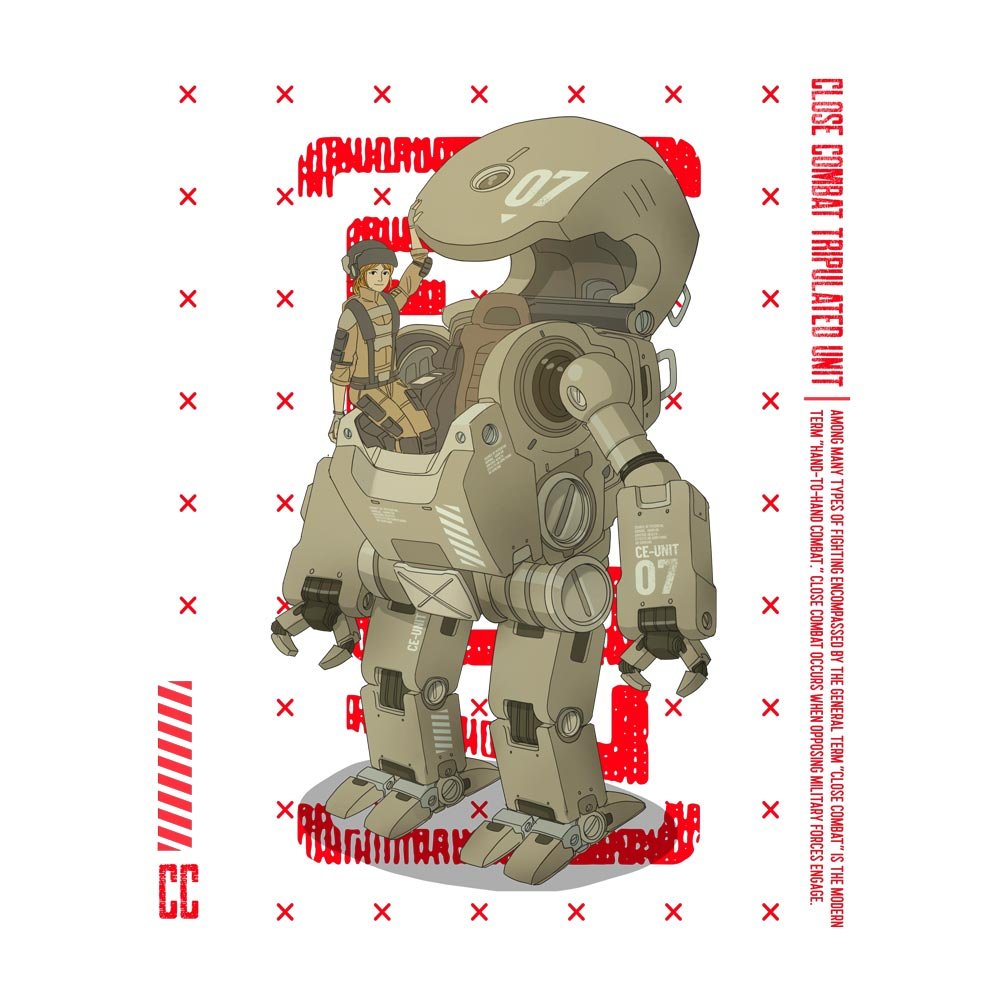 Pure Cotton Bio-Washed T-Shirt Chest Printed-Japanese Anime Art Series - 9 - Mecha CC07 Close Combat Unit Design-by ZingerTees-Unisex-EL9120223 - Image 10