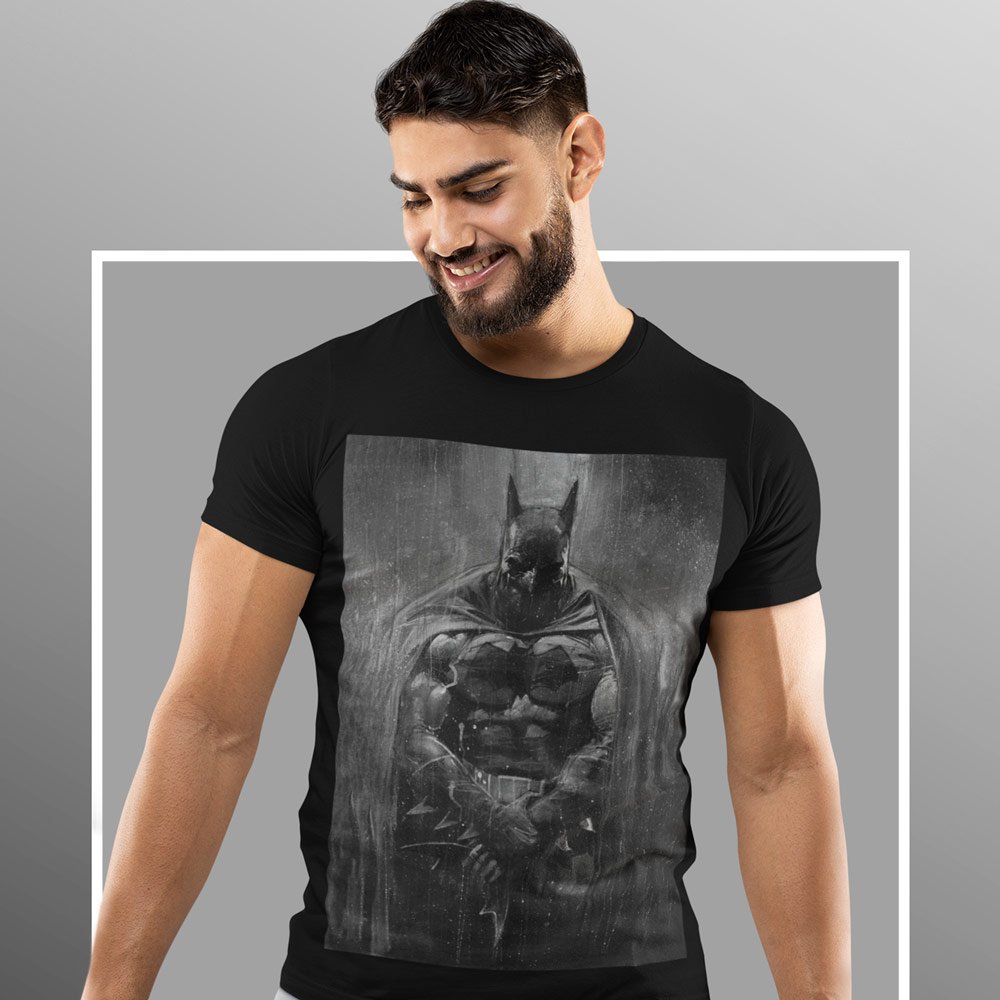 Pure Cotton Bio-Washed T-Shirt Chest Printed-Superhero - The Darkest Hero Design-by ZingerTees-For Men-EL9120109