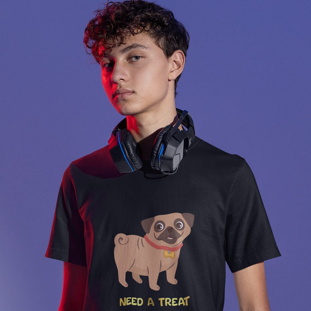 Pure Cotton Bio-Washed T-Shirt Chest Printed-Funny Dog Life Series - 6 - Need a Treat Design-by ZingerTees-Unisex-EL9120136 - Image 3