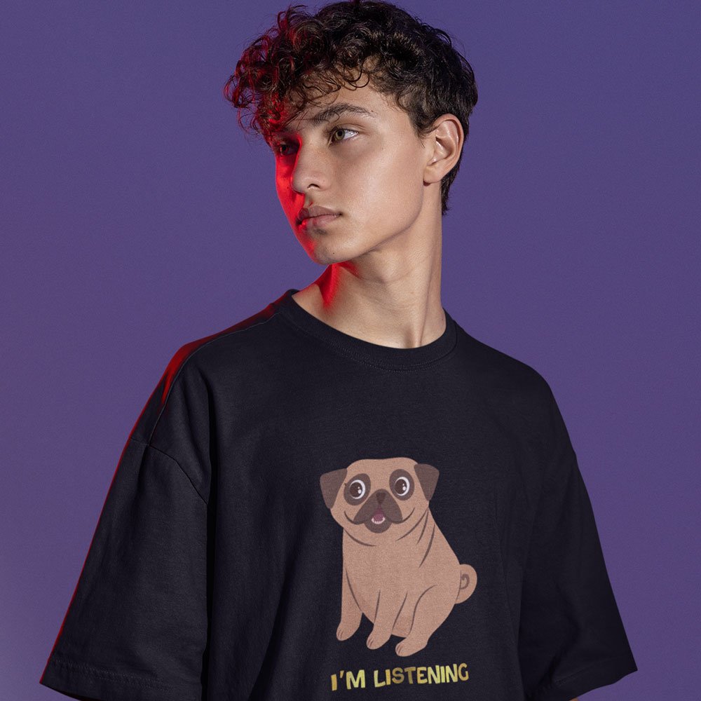 Pure Cotton Bio-Washed T-Shirt Chest Printed-Funny Dog Life Series - 7 - I Am Listening Design-by ZingerTees-Unisex-EL9120137 - Image 4