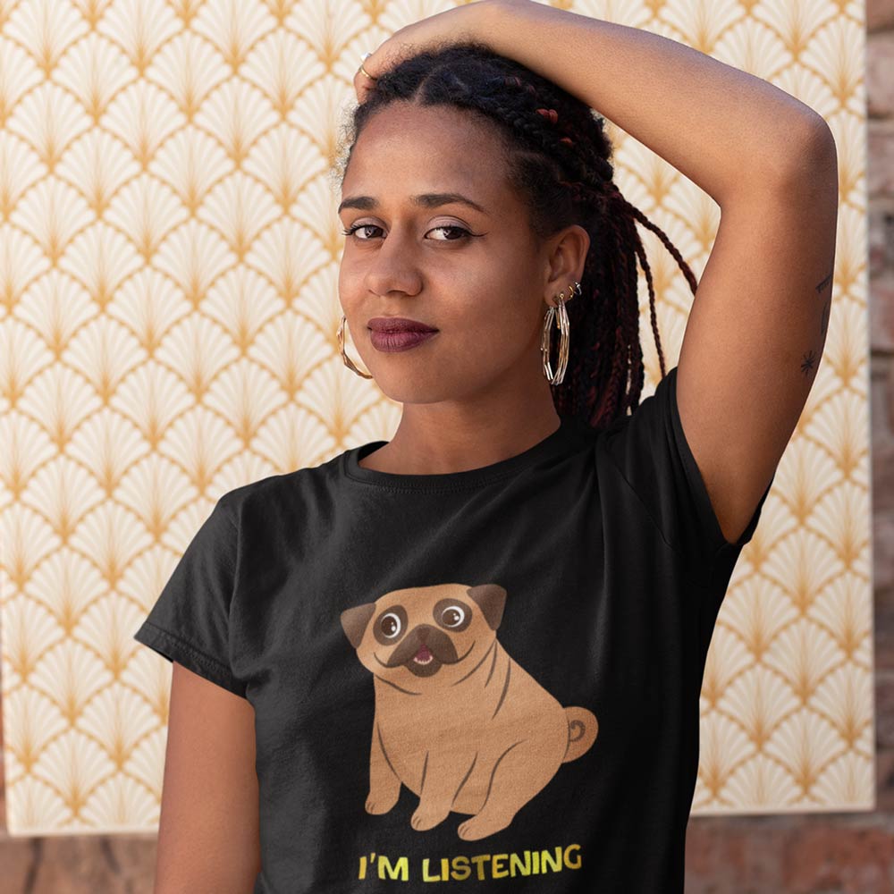 Pure Cotton Bio-Washed T-Shirt Chest Printed-Funny Dog Life Series - 7 - I Am Listening Design-by ZingerTees-Unisex-EL9120137