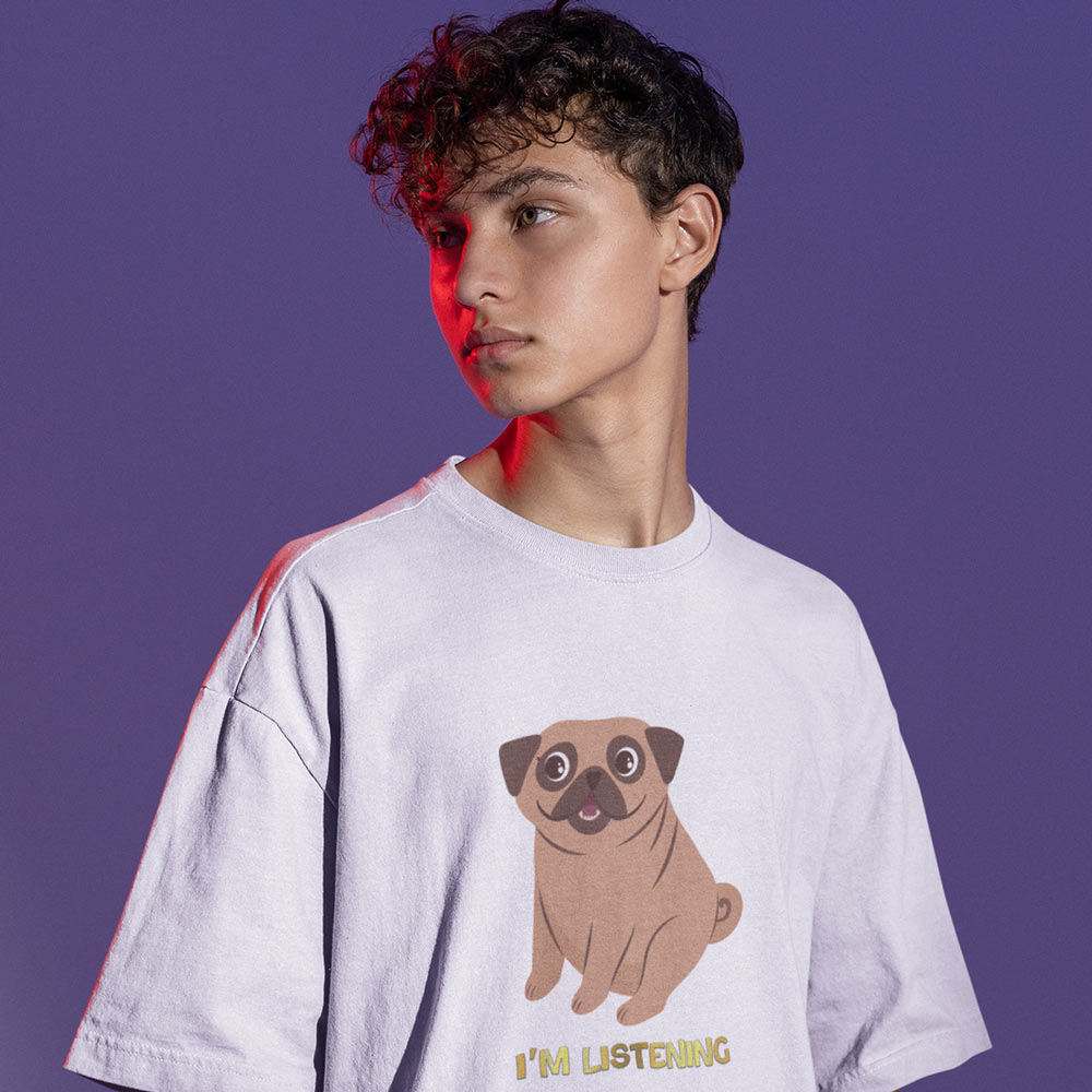 Pure Cotton Bio-Washed T-Shirt Chest Printed-Funny Dog Life Series - 7 - I Am Listening Design-by ZingerTees-Unisex-EL9120137 - Image 2