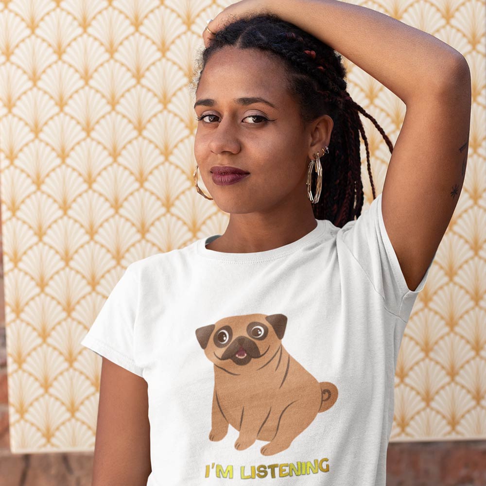 Pure Cotton Bio-Washed T-Shirt Chest Printed-Funny Dog Life Series - 7 - I Am Listening Design-by ZingerTees-Unisex-EL9120137 - Image 3