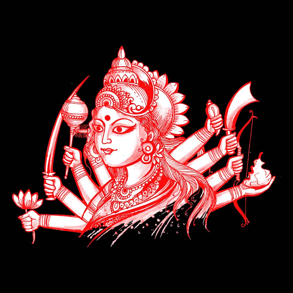 Pure Cotton Bio-Washed T-Shirt Chest Printed-Goddess Durga - Pencil Art Design-by ZingerTees-Unisex-EL9120124 - Image 5