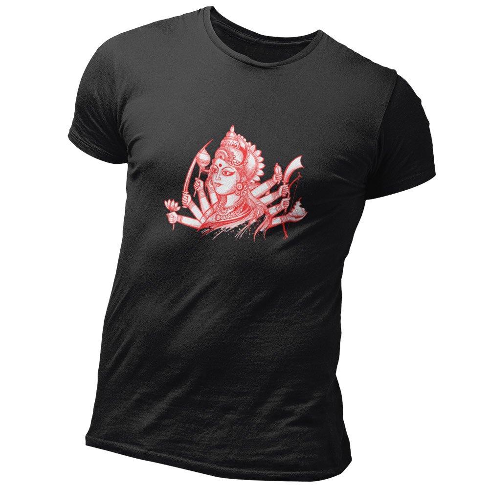 Pure Cotton Bio-Washed T-Shirt Chest Printed-Goddess Durga - Pencil Art Design-by ZingerTees-Unisex-EL9120124 - Image 4