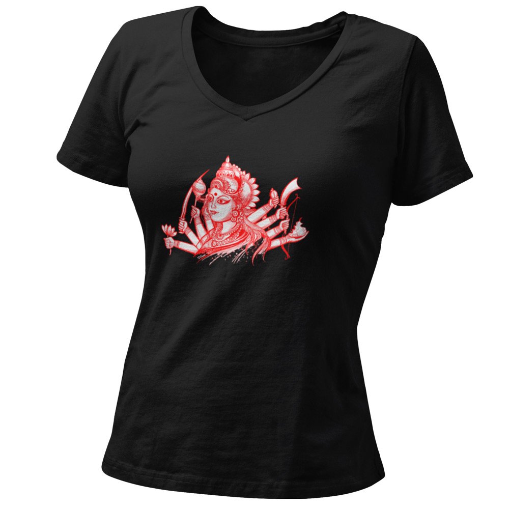 Pure Cotton Bio-Washed T-Shirt Chest Printed-Goddess Durga - Pencil Art Design-by ZingerTees-Unisex-EL9120124 - Image 3