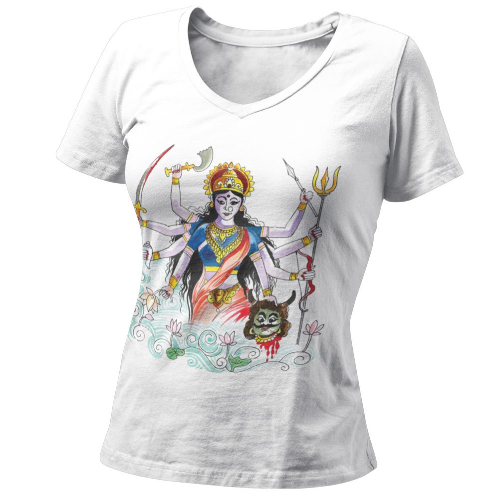 Pure Cotton Bio-Washed T-Shirt Chest Printed-Goddess Durga - Water Color Design-by ZingerTees-Unisex-EL9120123 - Image 3