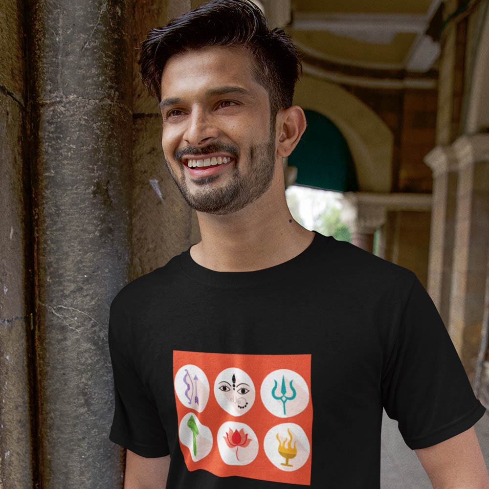 Pure Cotton Bio-Washed T-Shirt Chest Printed-Goddess Durga - Six Icons Design-by ZingerTees-Unisex-EL9120121