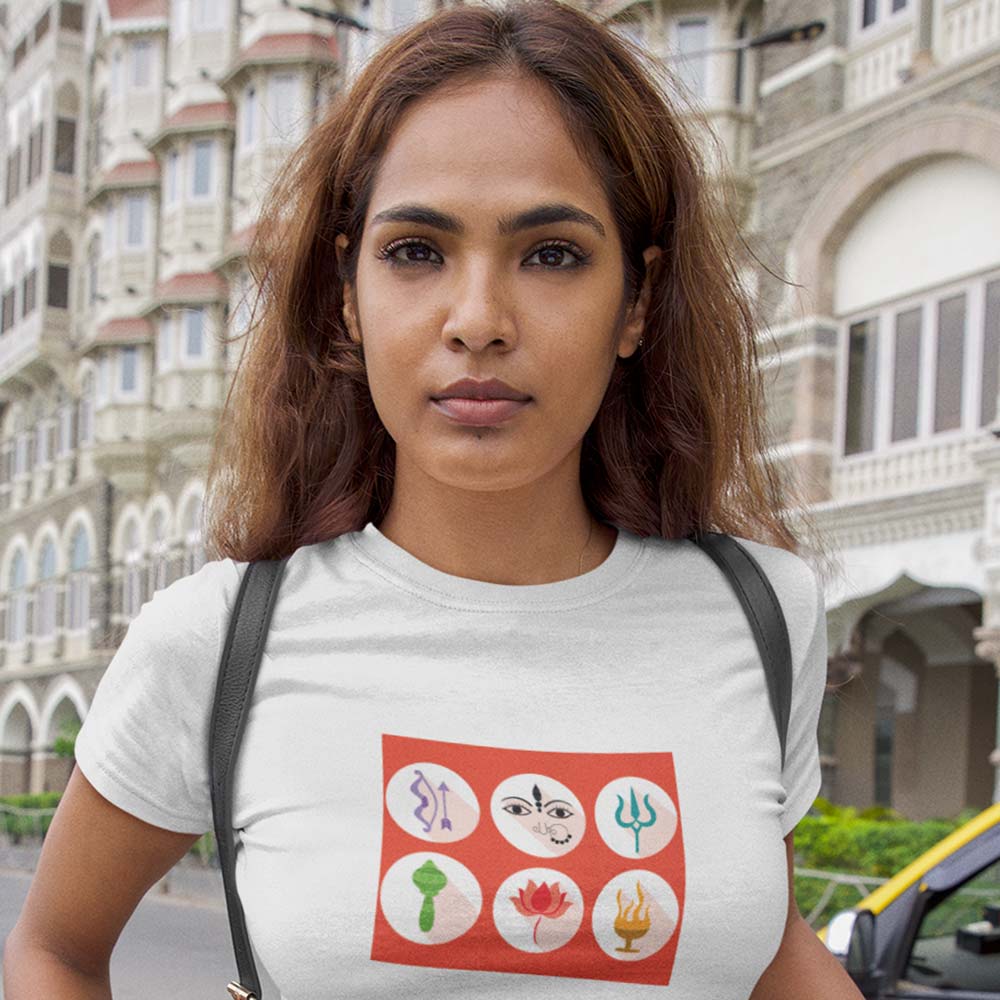 Pure Cotton Bio-Washed T-Shirt Chest Printed-Goddess Durga - Six Icons Design-by ZingerTees-Unisex-EL9120121 - Image 2