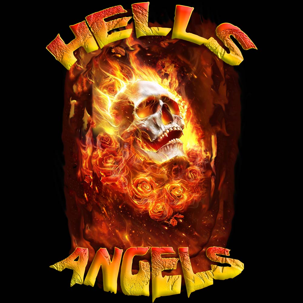 Pure Cotton Bio-Washed T-Shirt Chest Printed-Flame Art Series -7 - Flaming Hell Angels for Bikers-by ZingerTees-Unisex-EL9120163 - Image 4