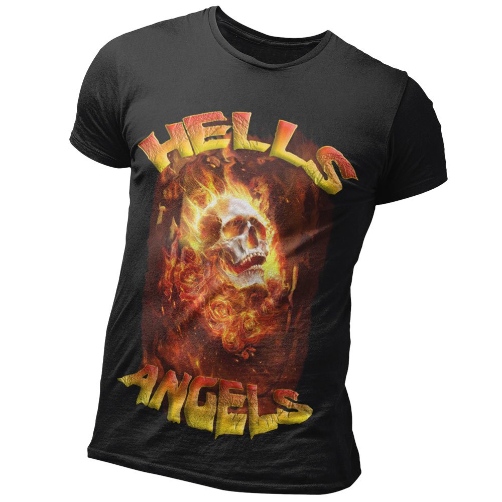 Pure Cotton Bio-Washed T-Shirt Chest Printed-Flame Art Series -7 - Flaming Hell Angels for Bikers-by ZingerTees-Unisex-EL9120163 - Image 3