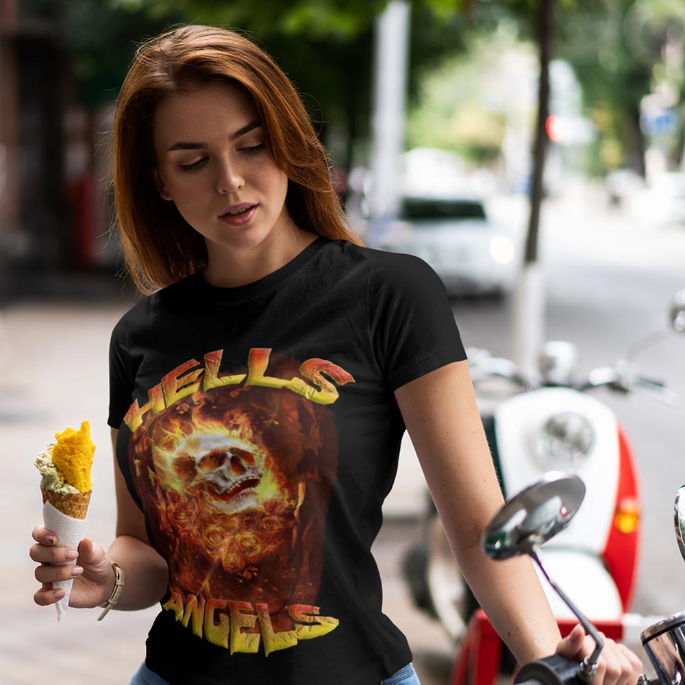 Pure Cotton Bio-Washed T-Shirt Chest Printed-Flame Art Series -7 - Flaming Hell Angels for Bikers-by ZingerTees-Unisex-EL9120163 - Image 2