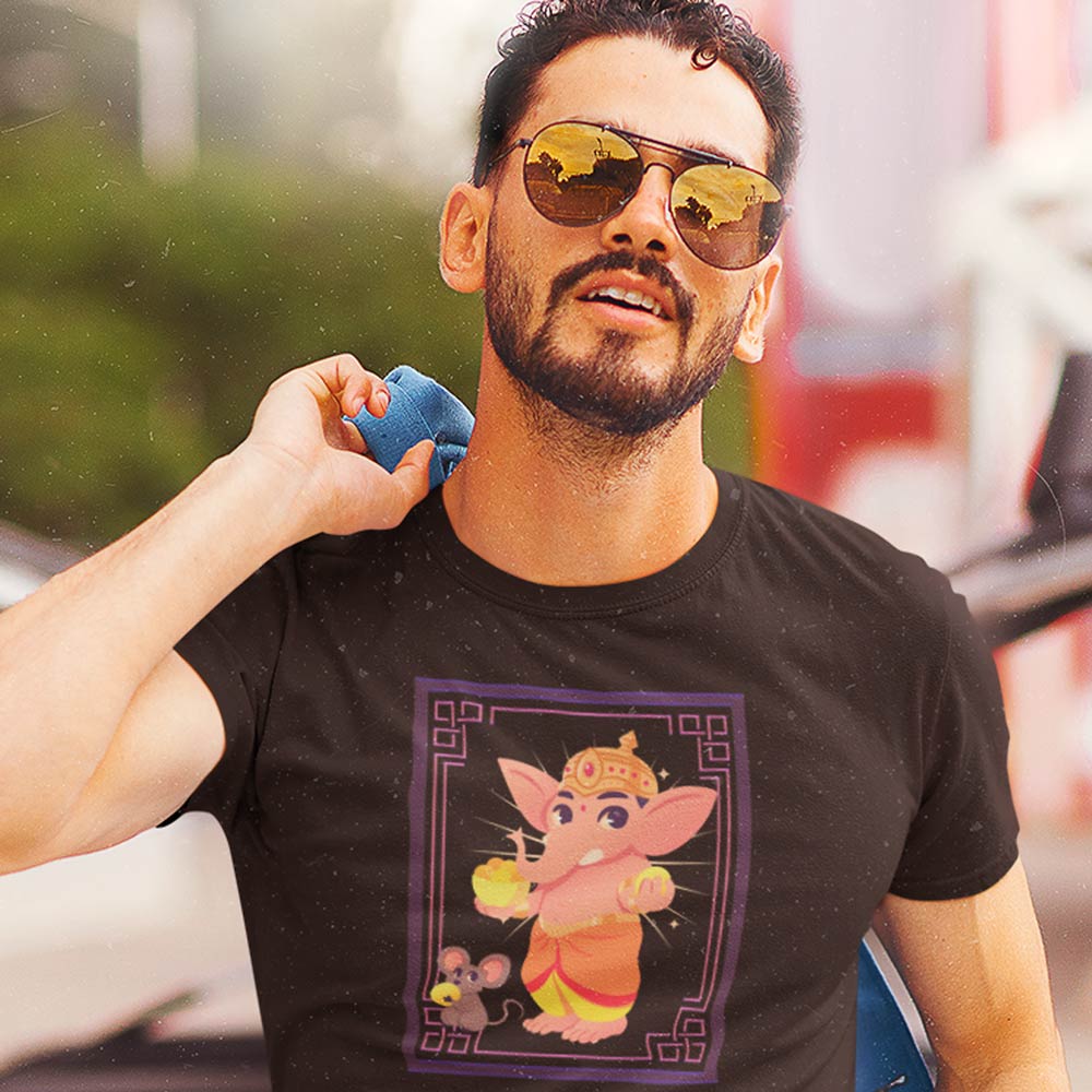 Pure Cotton Bio-Washed T-Shirt Chest Printed-God - Ganesha - 6 - Mahabala: Enormously Strong lord Design-by ZingerTees-Unisex-EL9120213 - Image 4