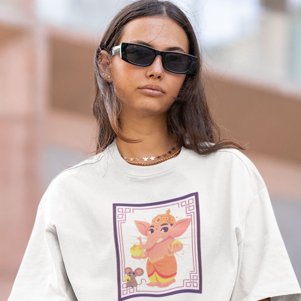 Pure Cotton Bio-Washed T-Shirt Chest Printed-God - Ganesha - 6 - Mahabala: Enormously Strong lord Design-by ZingerTees-Unisex-EL9120213 - Image 3