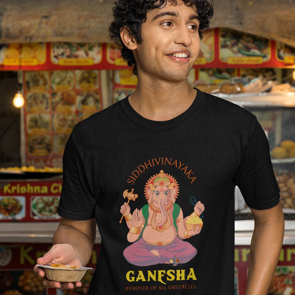Pure Cotton Bio-Washed T-Shirt Chest Printed-God - Ganesha -1 - Remover of all Obstacles Design-by ZingerTees-Men-EL9120189