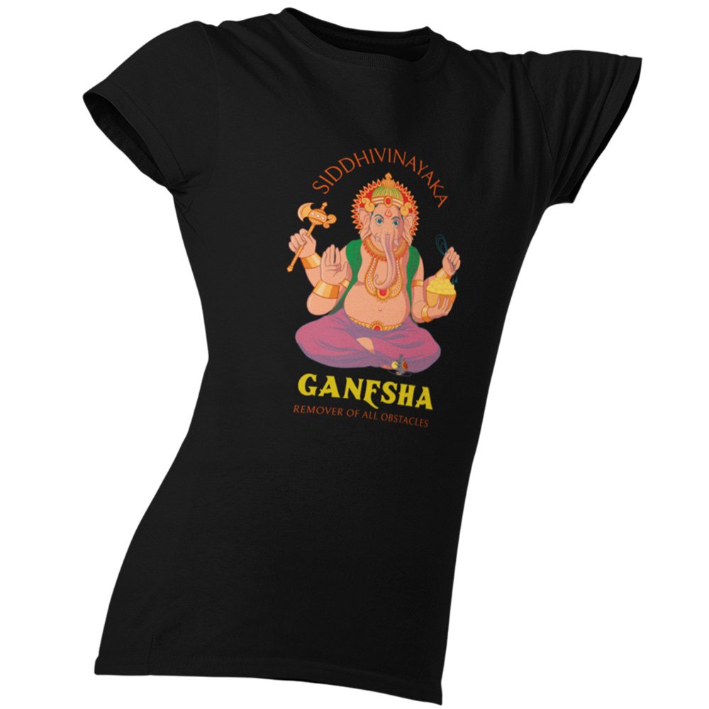 Pure Cotton Bio-Washed T-Shirt Chest Printed-God - Ganesha -1 - Remover of all Obstacles Design-by ZingerTees-Women-EL9120191 - Image 4