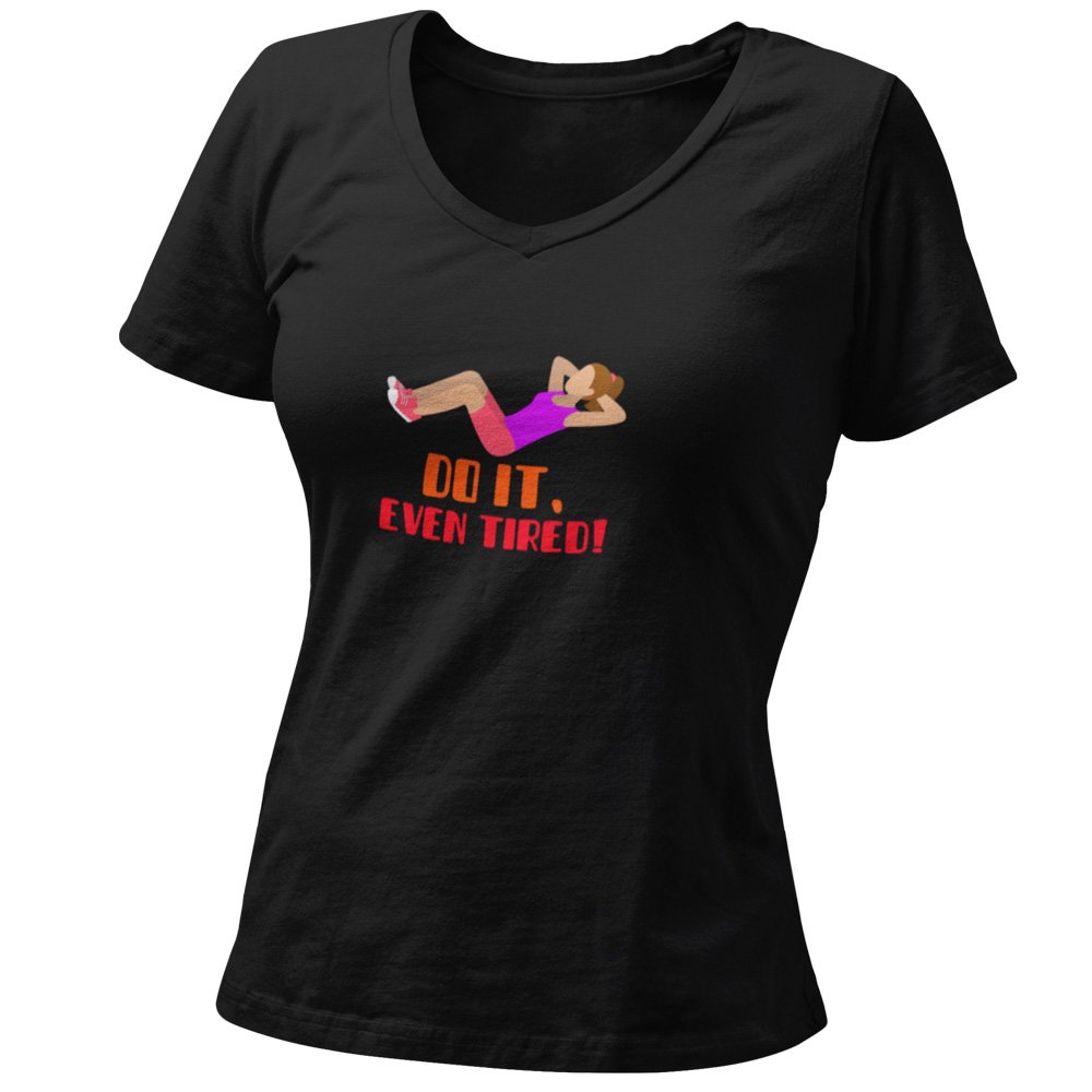 Pure Cotton Bio-Washed T-Shirt Chest Printed-Gym Wear Series - 6 - Do It, Even Tierd! Design-by ZingerTees-Women-EL9120182 - Image 4