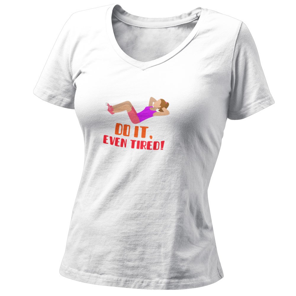 Pure Cotton Bio-Washed T-Shirt Chest Printed-Gym Wear Series - 6 - Do It, Even Tierd! Design-by ZingerTees-Women-EL9120182 - Image 3