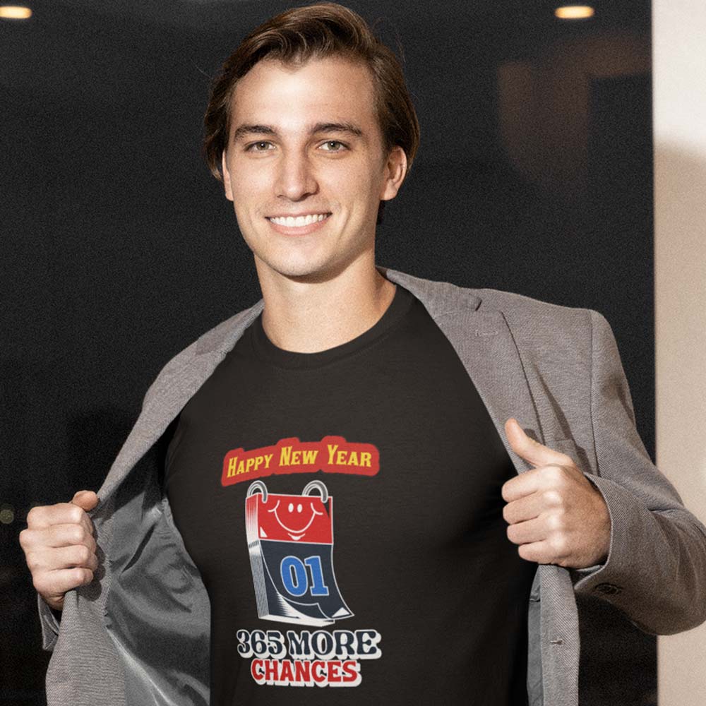 Pure Cotton Bio-Washed T-Shirt Chest Printed-Happy New Year Celebrations Series -2-365 More Chances Design-by ZingerTees-Unisex-EL9120174 - Image 2