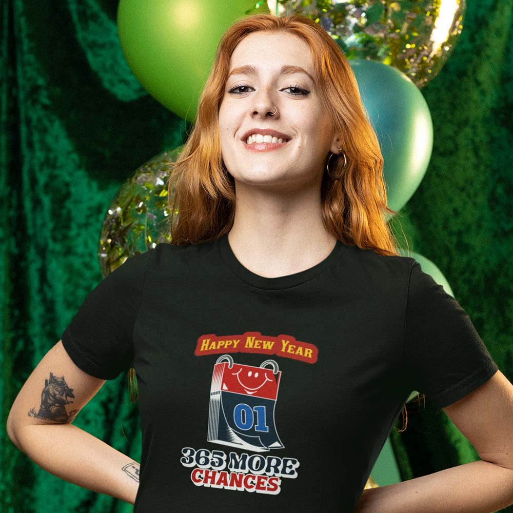 Pure Cotton Bio-Washed T-Shirt Chest Printed-Happy New Year Celebrations Series -2-365 More Chances Design-by ZingerTees-Unisex-EL9120174