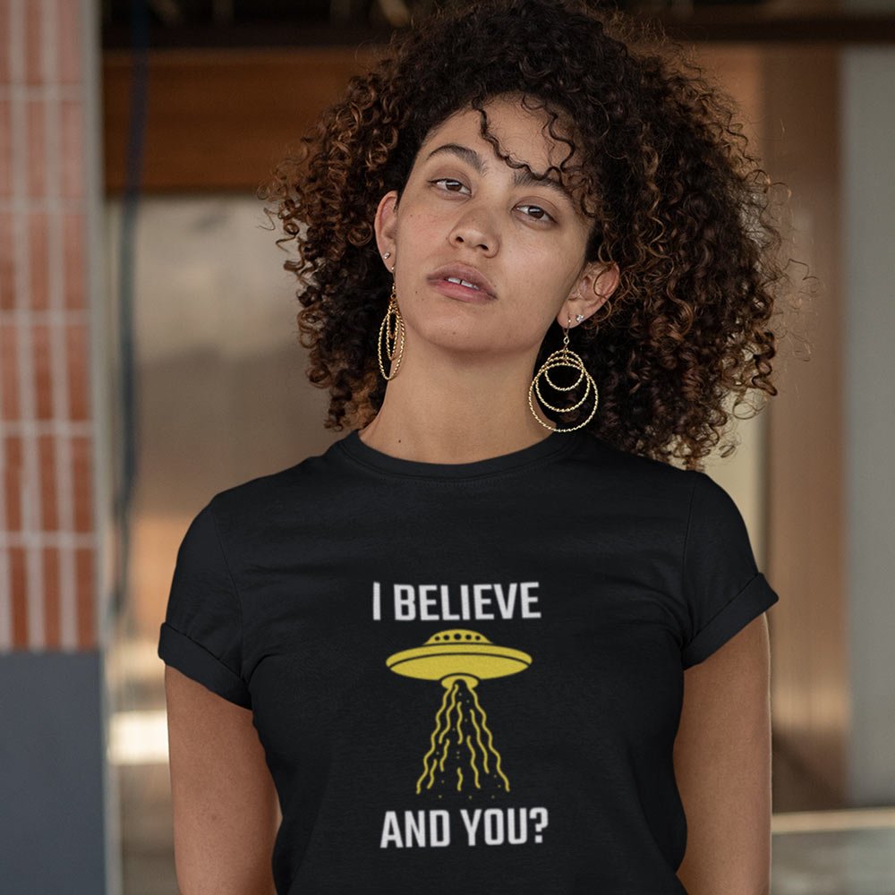 Pure Cotton Bio-Washed T-Shirt Chest Printed-Funny Alien Message 3 - I Believe and You? Design-by ZingerTees-Unisex-EL9120128 - Image 2