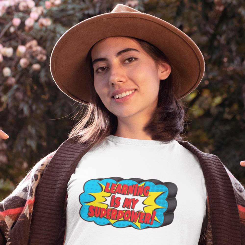 Pure Cotton Bio-Washed T-Shirt Chest Printed-Ninja Girl Series 2 - Learning is my Superpower Design-by ZingerTees-For Women-EL9120103