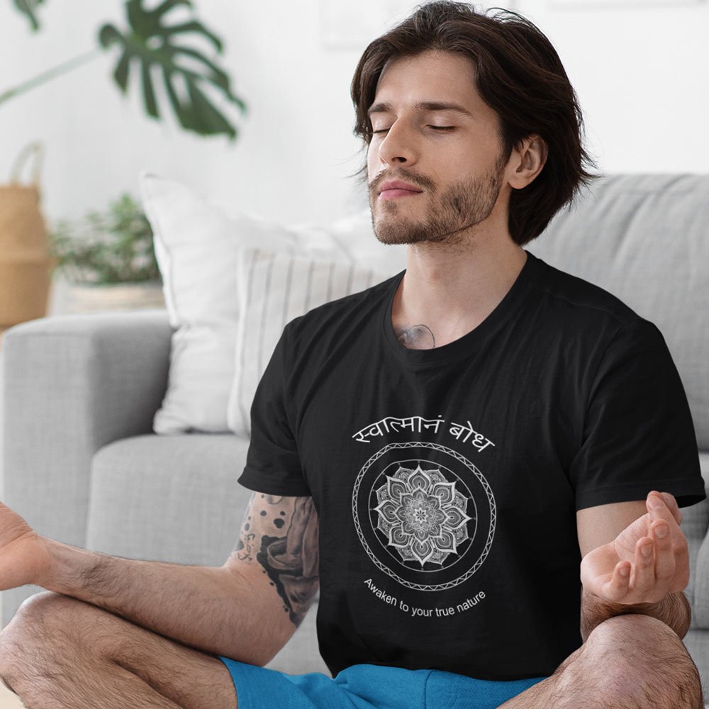 Pure Cotton Bio-Washed T-Shirt Chest Printed-Mandala Design with Inspirational Ancient Indian Vedic Quotes -10-by ZingerTees-Unisex-EL9120201 - Image 3