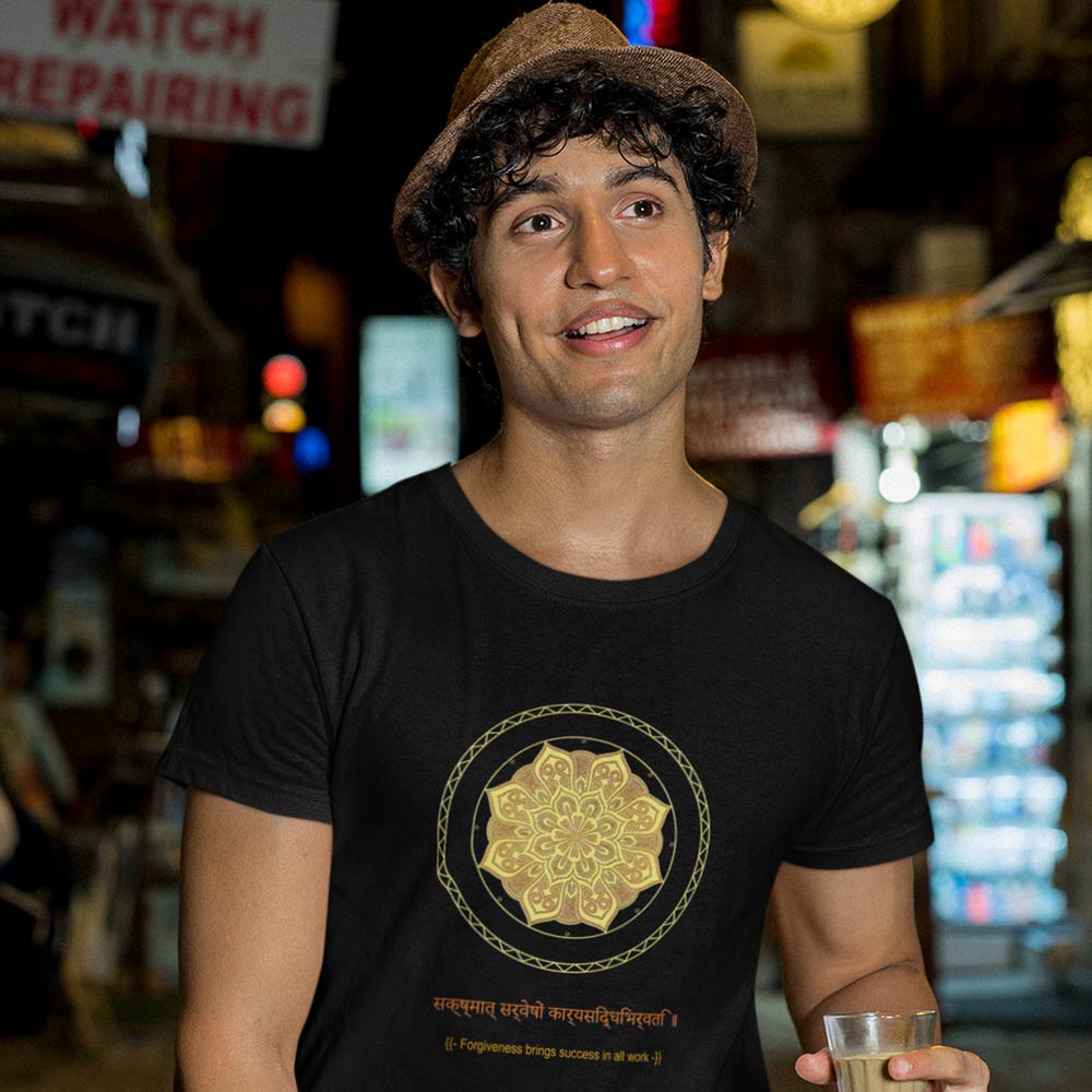 Pure Cotton Bio-Washed T-Shirt Chest Printed-Mandala Design with Inspirational Ancient Indian Vedic Quotes -5-by ZingerTees-Unisex-EL9120196 - Image 4