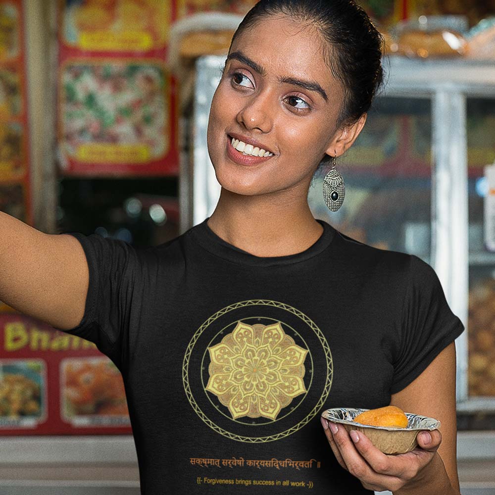 Pure Cotton Bio-Washed T-Shirt Chest Printed-Mandala Design with Inspirational Ancient Indian Vedic Quotes -5-by ZingerTees-Unisex-EL9120196