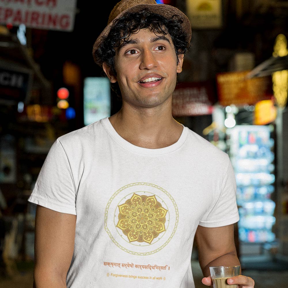 Pure Cotton Bio-Washed T-Shirt Chest Printed-Mandala Design with Inspirational Ancient Indian Vedic Quotes -5-by ZingerTees-Unisex-EL9120196 - Image 2